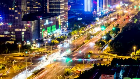 Lapso-de-tiempo-del-paisaje-urbano-en-la-noche-de-Hexi-nanjing-ciudad-nueva,-china