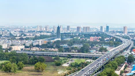 El-lapso-de-tiempo-del-horizonte-de-la-ciudad-de-Nanjing,-china