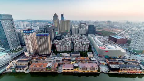 Time-Lapse-of-Sunset,WuHan-city-skyline-,China