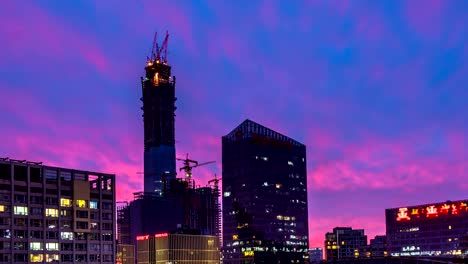 China-Zun,-is-a-supertall-skyscraper-under-construction-in-the-Central-Business-District-of-Beijing.-One-of-many-construction-sites-in-Beijing.-4k-Timelapse