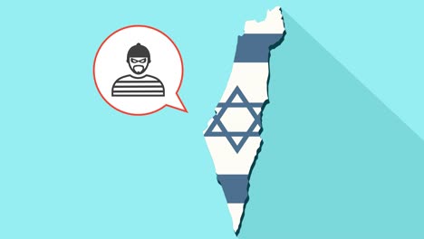 Animation-of-a-long-shadow-Israel-map-with-its-flag-and-a-comic-balloon-with-thief