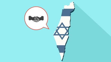 Animación-de-un-mapa-de-Israel-de-larga-sombra-con-su-bandera-y-un-globo-de-cómic-con-un-apretón-de-manos