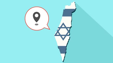 Animation-of-a-long-shadow-Israel-map-with-its-flag-and-a-comic-balloon-with-a-map-mark