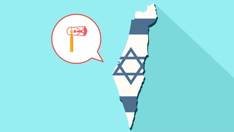 Animación-de-un-mapa-de-Israel-de-larga-sombra-con-su-bandera-y-un-globo-de-cómic-con-un-gragger-de-purim