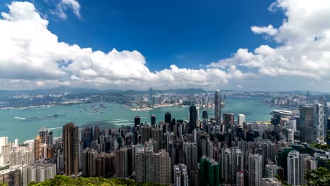 Timelapse-de-Hong-Kong-vista-desde-la-cima-de-la-montaña,-vista-aérea,-vista-del-hito,