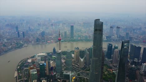 China-tiempo-de-noche-shanghai-panorama-aérea-de-la-bahía-centro-tapas-de-paisaje-urbano-pudong-4k