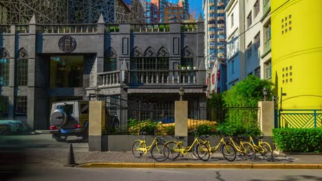 shanghai-city-sunny-day-luxury-hotel-car-parking-street-view-4k-timelapse-china