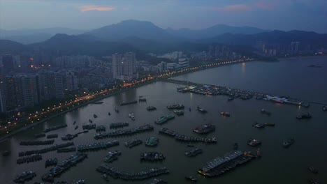 Abend-Zeit-Zhuhai-Bucht-Stadtbild-Hafen-Parken-aerial-Panorama-4k-china