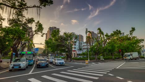 sunset-time-zhuhai-city-traffic-crossroad-street-view-panorama-4k-time-lapse-china