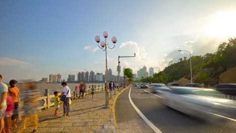 sunny-day-zhuhai-city-famous-jingshan-crowded-park-lake-panorama-4k-time-lapse-china