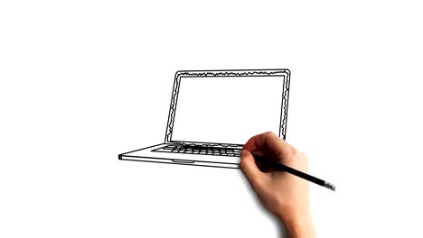 Whiteboard-Stop-Motion-Stil-Animation-Handzeichnung-eines-Laptops