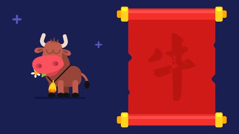 Hieroglyph-Ox-Scroll-Funny-Animal-Character-Chinese-Horoscope