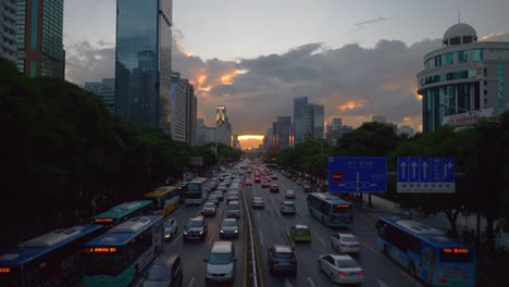 sunset-time-shenzhen-city-downtown-traffic-street-panorama-4k-china