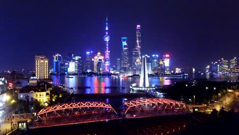 Aerial-View-of-Downtown-Shanghai--at-night-in-China.