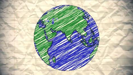 Earth-drawing-paper-cartoon-hand-drawn-animation-spinning-globe-world-pen-loop