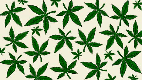 Animation-von-Hand-gezeichnet-Cannabis-Blätter.-Medizinisches-Marihuana-Hintergrund