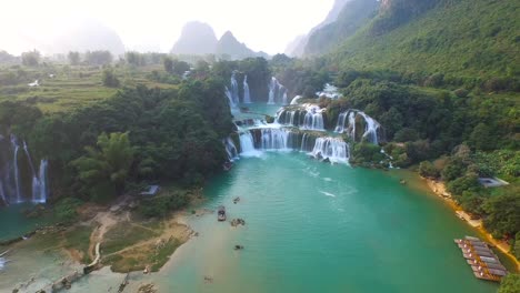 Bangioc-waterfall-in-cao-bang-province,-Vietnam,-high-angle-view