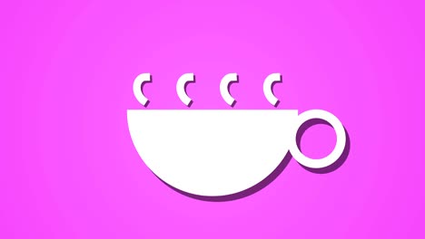 dampfend-heißes-Getränk-Kaffee-Tee-Animationsschleife,-rosa-Hintergrund