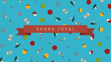 Rosh-Hashanah-holiday-flat-design-animation-background-with-traditional-symbols-and-english-text