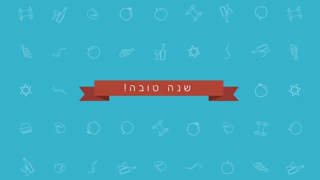 Rosh-Hashanah-holiday-flat-design-animation-background-with-traditional-outline-icon-symbols-and-hebrew-text