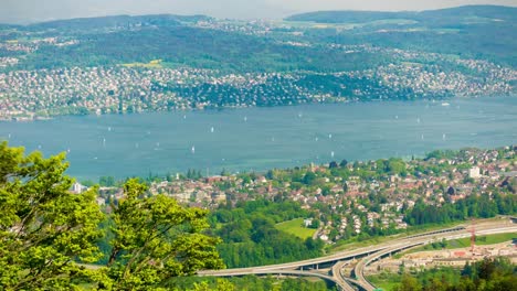 punto-de-vista-desde-arriba-uetliberg-famoso-lago-Suiza-zurich-paisaje-panorama-4k-timelapse