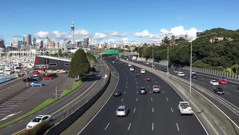 Time-lapse-of-aerial-landscape-view-of--traffic-in-Auckland-New-Zealand