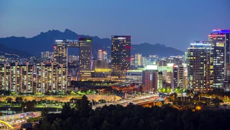 Zeitraffer-von-Seoul-City-Skyline,-Südkorea