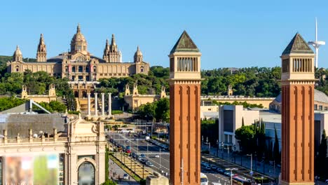 timelapse-Barcelona-ciudad-plaza-de-España-en-el-verano,-España