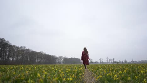 Girl-is-walking-through-a-field-of-flowers