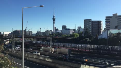 Aerial-view-of-rush-hours-traffic-on-Auckland-Central-Motorway