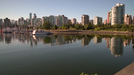 Coal-Harbor,-Vancouver-Cityscape-dolly-shot-4K-UHD