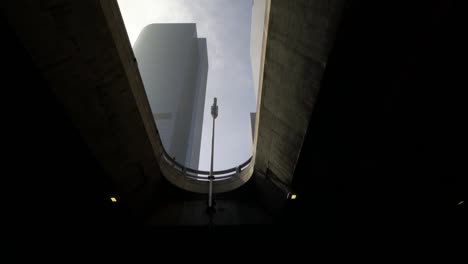 Low-angle-looking-up-shot-of-skyscrapers-in-Los-Angeles-city-financial-district