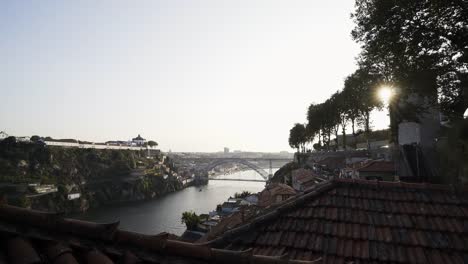 High-top-view-Porto-and-Douro-river-at-sunset