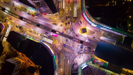 Nacht-Kuala-Lumpur-Verkehr-Kreuzung-aerial-Panorama-Zeitraffer-4k-Malaysia