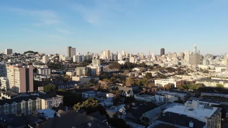 San-Francisco-city-architecture-in-Downtown-aerial-top-view-at-sunset