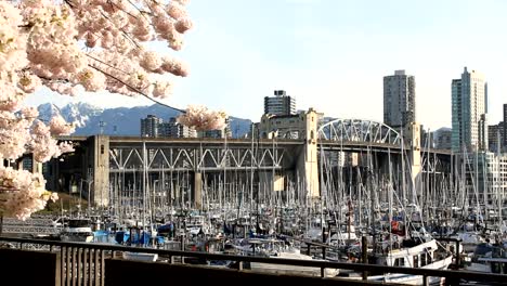 Burrard-Street-Brücke,-Marina,-Vancouver-Frühling