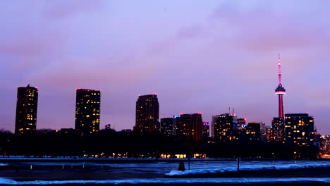 Timelapse-Blick-auf-Toronto,-Kanada-bei-Nacht