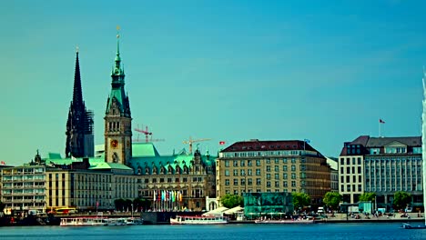 Lago-Alster,-Hamburgo,-Alemania,-time-lapse