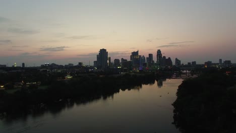 Aerial-view-of-Austin-skyline-at-night---Austin,-Texas,-USA