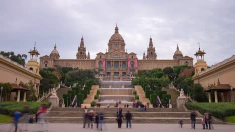 Luz-de-día-Nacional-real-Palacio-panorama-4-K-lapso-de-tiempo-de-Barcelona