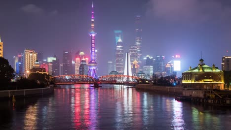 Shanghai-Stadt-bei-Nacht-Landschaft,-4-k-Zeitraffer