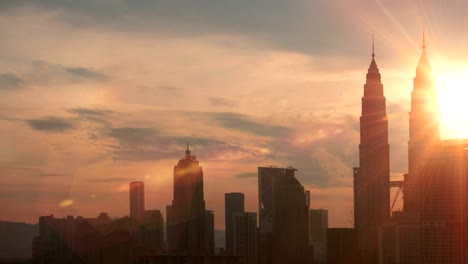 Stop-motion.-Sunrise-in-Kuala-Lumpur-with-the-silhouette-of-the-Kuala-Lumpur-city-skyline