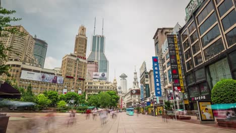 china-shanghai-summer-day-city-center-sidewalk-crowded-panorama-4k-time-lapse