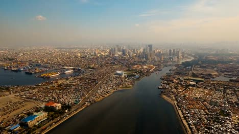 Aerial-city-with-skyscrapers-and-buildings.-Philippines,-Manila,-Makati