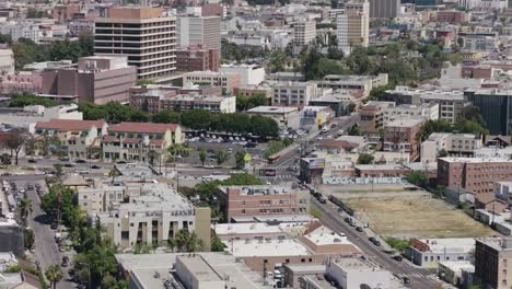 Los-Angeles-Aerial-Skyline-Cityscape-Sightseeing-View.-Office-Towers-Crowded-Downtown-LA-Aerials-Panoramic-View.-Pan-and-Tilt.-4K