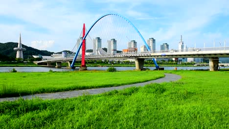 Daejeon-Expo-Brücke-und-Wiese,-Südkorea