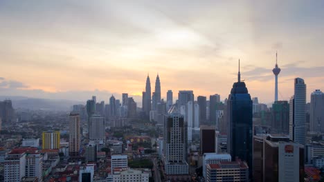 Sunrise-timelapse-from-high-vantage-point-overlooking-Kuala-Lumpur-cityscapes