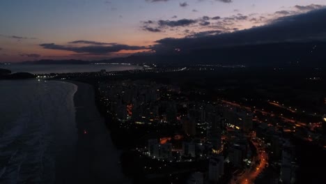 Riviera-Sao-Lourenco-Beach-at-Night,-Sao-Paulo,-Brazil