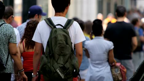 City-people-walking-over-pedestrian-vehicle-crossing-Chicago