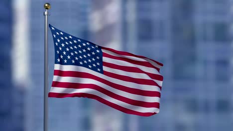 United-States-flag-in-the-city-with-buildings-behind